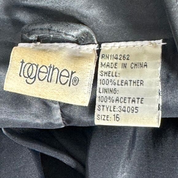 Spiegel Together! Vintage Black Leather Lattice Trim Jacket Sz 16 - Picture 6 of 7